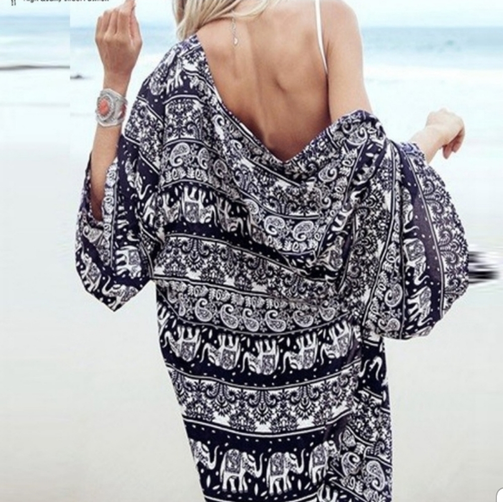 Persun Elephant Print Kimono Cover Up XL